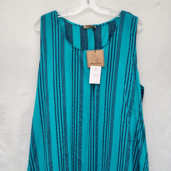 NEW Beyond Capri striped print dress asymmetric midi lagenlook turquoise resort - Picture 4 of 12